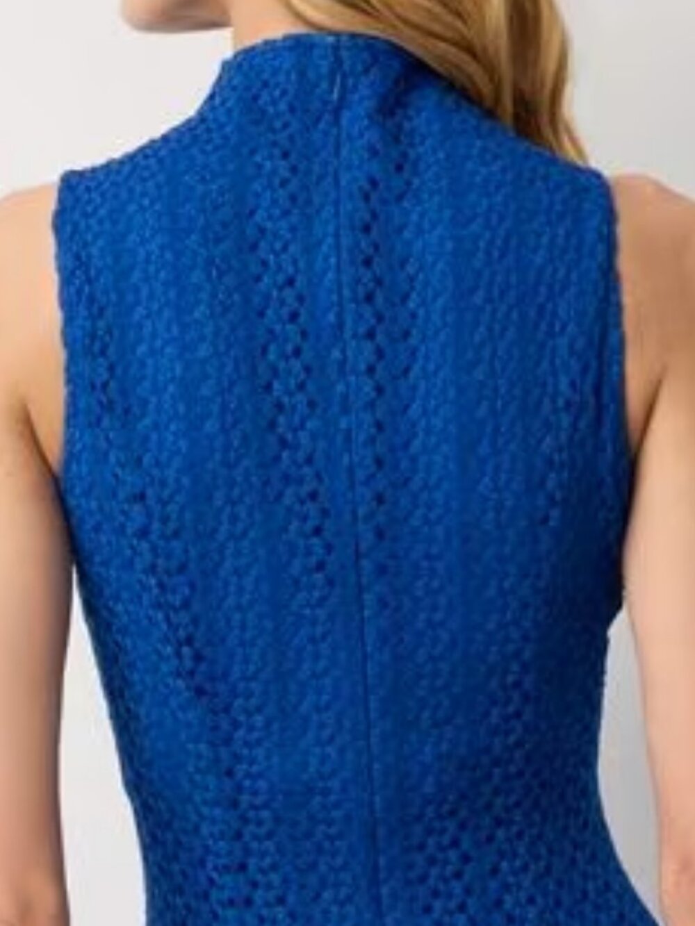 WHBM $240 STRETCHY WRINKLE FREE Mock Neck Knit Lace Midi Dress Nautical Blue - Picture 8 of 10